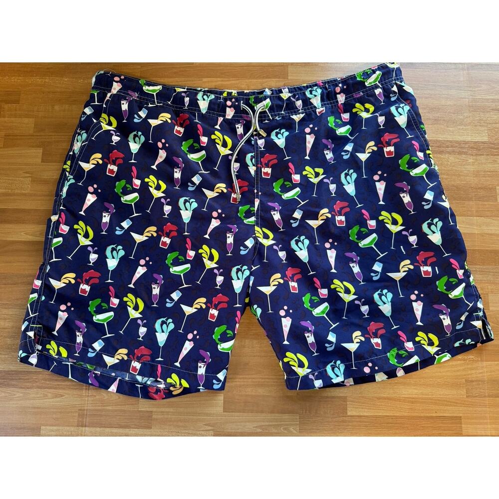 Peter Millar Seaside Collection "Poolside Pour" Cocktail Pattern Swim Trunks.